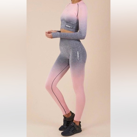 Gymshark Ombré Athleisure Pink & Grey Cute Workout Activewear Leggings O/S - Picture 2 of 9